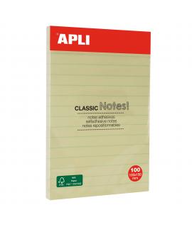 Apli Notas Adhesivas Classic con Lineas 100x150mm - Bloc de 100 Hojas - Adhesivo de Alta Calidad - Facil de Despegar -