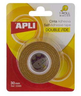 Apli Cinta Adhesiva Doble Cara 30mm x 10m - Facil de Cortar y Aplicar - Adhesion Fuerte y Duradera - Transparente