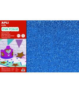 Apli Goma Eva Purpurina Azul 600x400mm - 3 Hojas Brillantes y Flexibles