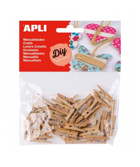 Apli Pack de 45 Mini Pinzas de Madera Natural 25 x 3 mm - Color Madera