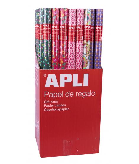 Apli Expositor de 55 Rollos de Papel Regalo Tendance - 11 Rollos por Color - Medidas del Rollo 0.70x2m - 5 Diseños