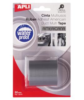 Apli Cinta Americana Multiusos - 50mm x 5m - Resistente al Agua y a la Intemperie - Adhesivo Fuerte y Duradero - Gris