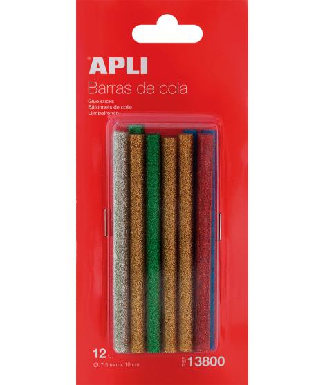 Apli Recambio de Barras de Adhesivo Termofusible - Ø7.5mmx10cm - Colores Surtidos con Purpurina - Precision y Limpeza - Compatib