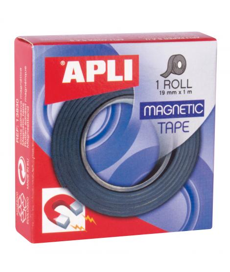 Apli Cinta Adhesiva Magnetica 19mm x 1m - Facil de Cortar y Pegar - Ideal para Manualidades y Organizacion - Negra