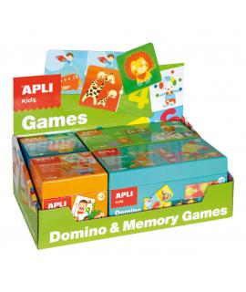Apli Juegos de Memoria y Domino - 2 Juegos de Memory (Disfraces y Animales) - 2 Juegos de Domino (Numeros y Transportes) -