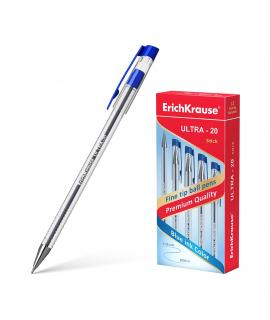 Erichkrause Boligrafo Ultra-20 - Punta Metalica de Tipo Aguja - Cuerpo Redondo Transparente con Grip - Tinta de Baja Viscosidad 