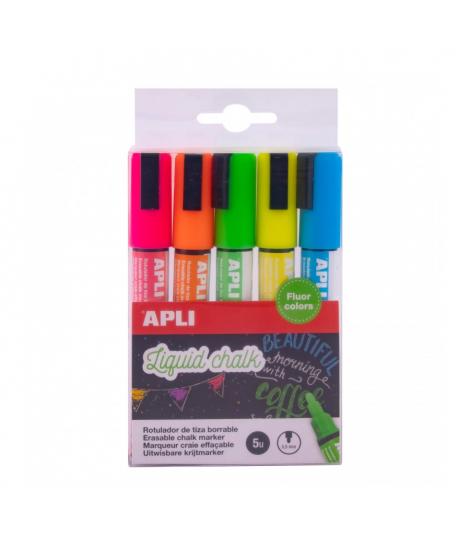 Apli Pack de 5 Rotuladores de Tiza Liquida Punta Redonda - Punta 5.5 mm - Secado Rapido - Colores Surtidos