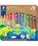 Staedtler Noris Junior Pack de 12 Lapices de Colores Extragruesos + Sacapuntas - 3 en 1, Lapiz, Cera y Acuarelable - Colores Sur