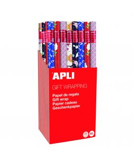 Apli Expositor de 55 Rollos de Papel Regalo Infantil - 11 Rollos por Color - Medidas del Rollo 0.70x2m - 5 Diseños