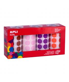Apli Gomets Redondos Ø 20mm - Pack de 4 Rollos en Colores Surtidos - Adhesivo Permanente - 7080 Gomets en Total