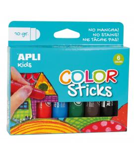 Apli Color Sticks Temperas Solidas - Pack de 6 Unidades de 10g - Acabado Satinado sin Necesidad de Barniz - Secado Rapido en Men