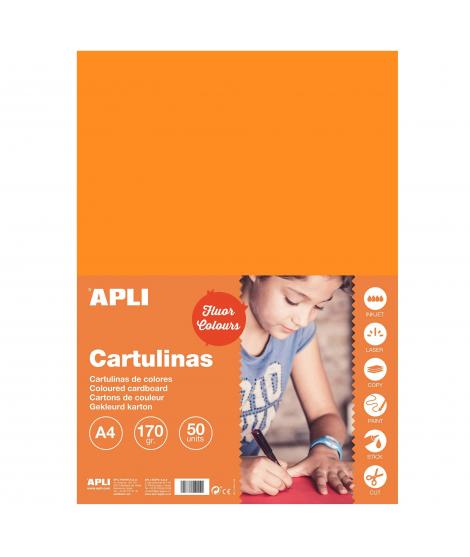 Apli Cartulina Naranja Fluorescente A4 170g 50 Hojas