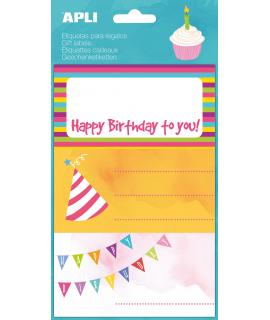 Apli Etiquetas Adhesivas Happy Birthday - Tamaño 76x39mm - 9 Etiquetas en 3 Hojas - Adhesivo Permanente de Alta Calidad -