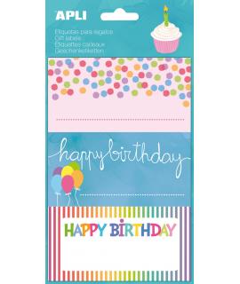 Apli Etiquetas Adhesivas Color Birthday - Tamaño 76x39mm - 9 Etiquetas de Alta Calidad - Adhesivo Permanente - Ideal para Regalo