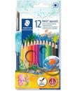 Staedtler Noris Aquarell Pack de 12 Lapices Hexagonales de Colores + Pincel - Madera de Bosques Sostenibles - Colores Surtidos