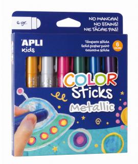 Apli Color Sticks Temperas Solidas - Pack de 6 Unidades de 6g en Colores Metalizados - Acabado Satinado sin Necesidad de Barniz 