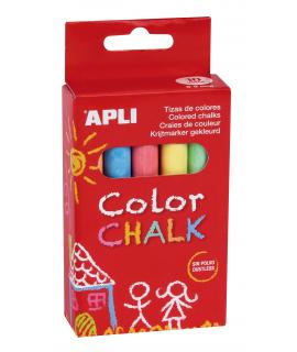 Apli Tizas Redondas de Colores Surtidos - Pack de 10 Tizas de Ø 9 x 80mm - sin Polvo - Ideales para Escribir, Dibujar y Colorear