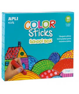 Apli Color Sticks Temperas Solidas - Caja de 96 Unidades de 10g - Colores Surtidos Ideales para Escuelas y Colectivos -