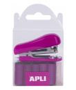 Apli Grapadora Pocket Rosa - Tamaño de Grapas 56mm - Diseño Compacto y Ligero - Incluye 2000 Grapas del Mismo Color