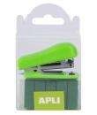 Apli Grapadora Pocket Verde - Tamaño 56mm para Grapas Nº10 - Incluye 2000 Grapas del Mismo Color - Ideal para Escuela y
