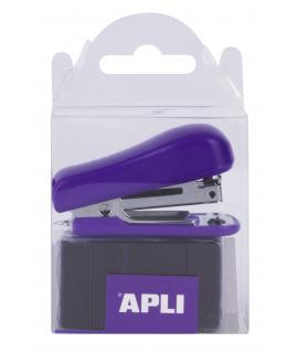 Apli Grapadora Pocket Lila - Tamaño 56mm para Grapas Nº10 - Incluye 2000 Grapas del Mismo Color - Facil de Usar y