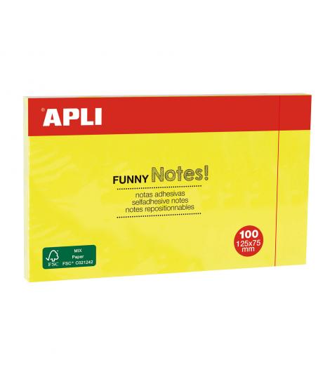 Apli Notas Adhesivas Funny 125x75mm - Bloc de 100 Hojas - Divertidos Diseños - Adhesivo de Calidad - Amarillo Fluorescente