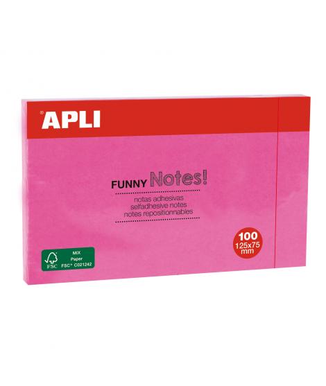 Apli Notas Adhesivas Funny 125x75mm - Bloc de 100 Hojas - Adhesivo de Calidad - Facil de Despegar - Rosa Fluorescente