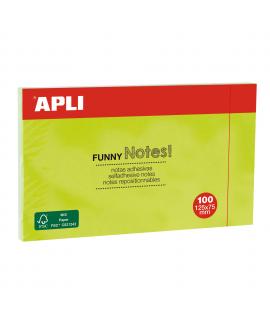 Apli Notas Adhesivas Funny 125x75mm - Bloc de 100 Hojas - Adhesivo de Calidad - Facil de Despegar - Color Verde Fluorescente