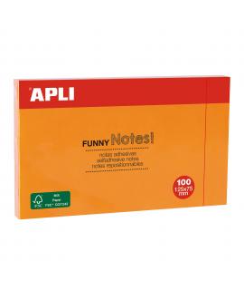 Apli Notas Adhesivas Funny 125x75mm - Bloc de 100 Hojas - Adhesivo de Calidad - Color Naranja Fluorescente