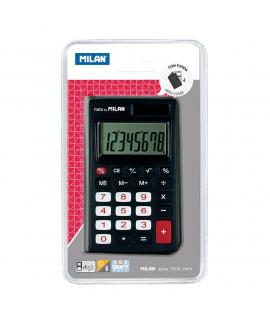 Milan Calculadora de Bolsillo 8 Digitos - 3 Teclas de Memoria y Raiz Cuadrada - Apagado Automatico - Incluye Funda - Color Negro