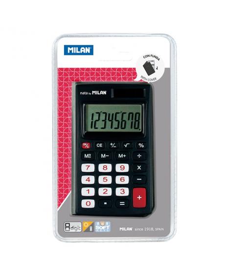 Milan Calculadora de Bolsillo 8 Digitos - 3 Teclas de Memoria y Raiz Cuadrada - Apagado Automatico - Incluye Funda - Color Negro