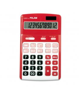 Milan Calculadoras de 12 Digitos - 3 Teclas de Memoria - Calculo de Margenes - Raiz Cuadrada - Apagado Automatico - Color Rojo