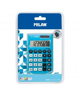 Milan Digitos Pocket Calculadora 8 - Calculadora de Bolsillo - Tacto Suave - 3 Teclas de Memoria y Raiz Cuadrada - Color Azul