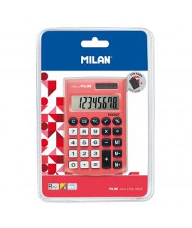 Milan Pocket Calculadora 8 Digitos - Calculadora de Bolsillo - Tacto Suave - 3 Teclas de Memoria y Raiz Cuadrada - Color Rojo