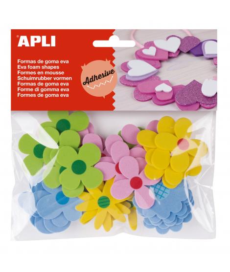 Apli Formas Goma Eva Adhesivas Flores Estampadas 40 U - Faciles de Pegar - Diseños Variados - Ideal para Manualidades