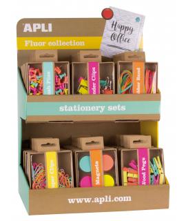 Apli Fluor Collection Expositor de Productos Basicos - Colores Surtidos Fluor - Diseño Moderno - Incluye Push Pins, Gomas Elasti