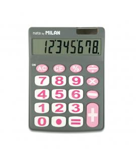 Milan Calculadora de Sobremesa 8 Digitos - Teclas Grandes - Apagado Automatico - Color Gris y Rosa