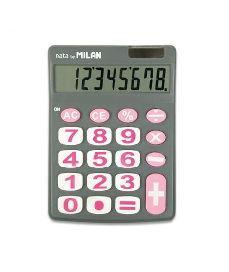 Milan Calculadora de Sobremesa 8 Digitos - Teclas Grandes - Apagado Automatico - Color Gris y Rosa