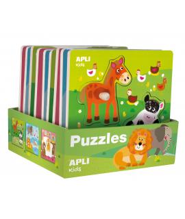 Apli Expositor de Puzles de Madera Encajables Tematica Infantil Animales - 20x20 cm - 9 Puzles con Guia Impresa - Alto Valor Did