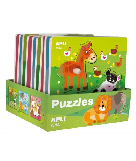 Apli Expositor de Puzles de Madera Encajables Tematica Infantil Animales - 20x20 cm - 9 Puzles con Guia Impresa - Alto Valor Did
