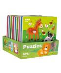 Apli Expositor de Puzles de Madera Encajables Tematica Infantil Animales - 20x20 cm - 9 Puzles con Guia Impresa - Alto Valor Did