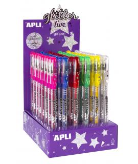Apli Gel Pen Glitter Live - 48 Boligrafos de Tinta Gel con Purpurina - Resistentes, Secado Rapido y Larga Duracion - Grueso de E
