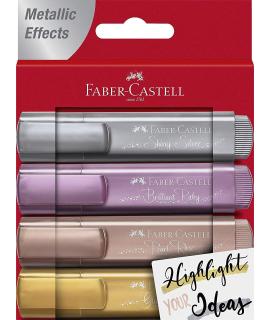 Faber-Castell Textliner 46 Metallic Pack de 4 Marcadores Fluorescentes - Punta Biselada - Trazo entre 1mm y 5mm - Tinta con
