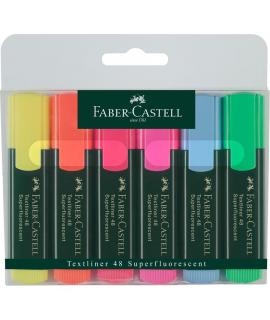 Faber-Castell Textliner 48 Pack de 6 Marcadores Fluorescentes - Punta Biselada - Trazo entre 1.2mm y 5mm - Tinta con Base de Agu