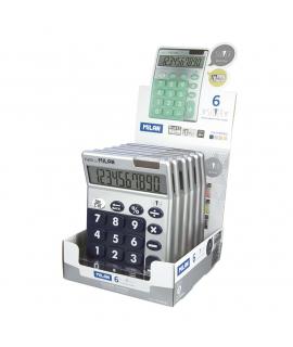 Milan Expositor de 6 Calculadoras 10 Digitos Silver - Calculadora de Sobremesa - Teclas Grandes - Tecla Rectificacion Entrada
