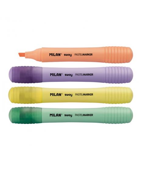 Milan Sway Expositor de 7 Packs de 4 Marcadores Pastel - Punta Biselada 2 - 4mm - Ideal para Subrayar - Colores Pastel