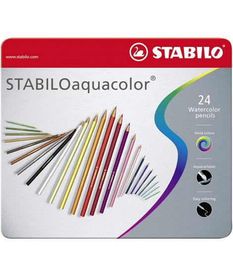 Stabilo Aquacolor Pack de 24 Lapices de Colores - Mina de 2.8mm - Acuarelable - Colores Surtidos