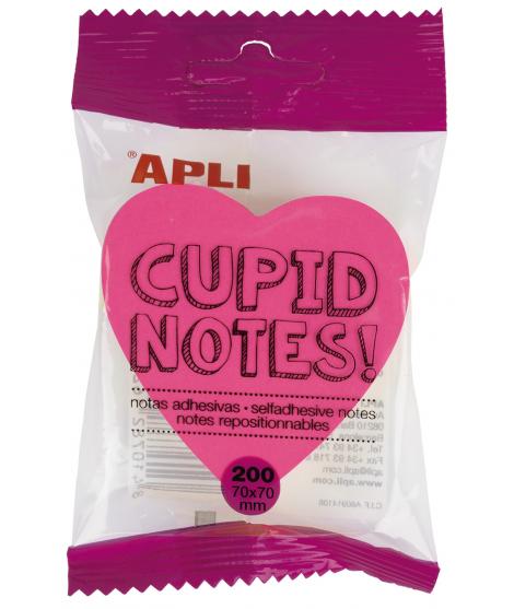 Apli Notas Adhesivas Corazon 70x70mm - Bloc 200 Hojas - 4 Colores Surtidos - Fluorescentes
