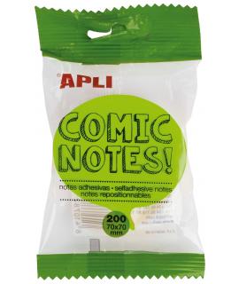 Apli Notas Adhesivas Comic 70x70mm - Bloc 200 Hojas - 4 Colores Surtidos - Fluorescentes