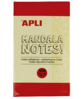 Apli Notas Adhesivas Mandala 125x75mm - 100 Hojas - Diseño Mandala - Adhesivo de Calidad - Amarillo